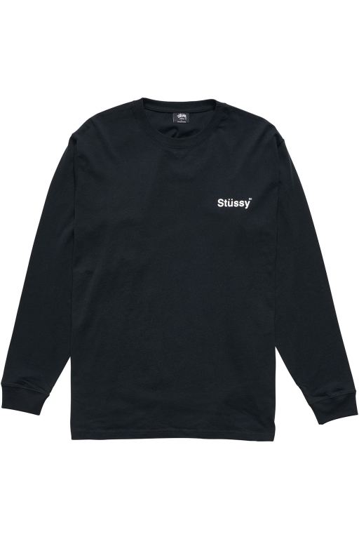 Stussy Mens Text Long Sleeve T Shirt Black - GLRHY9742